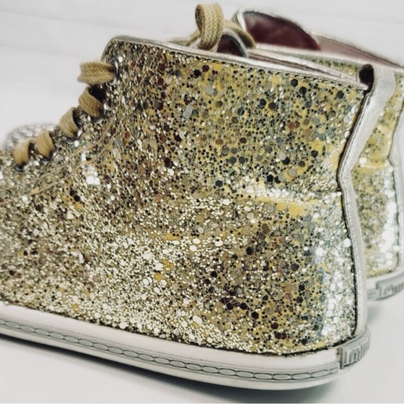 Miu Miu Gold Glitter Studded Sneakers - Picture 8 of 15